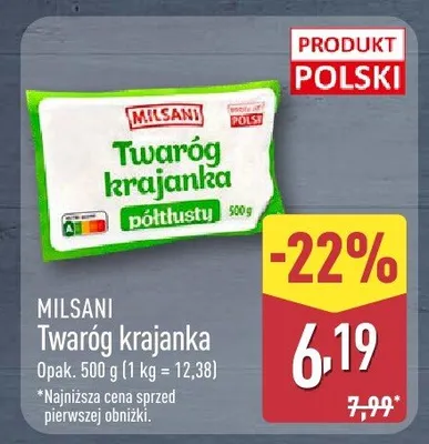 Twaróg krajanka półtłusty Milsani promocja w Aldi
