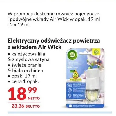 Elektryczny odświeżacz powietrza z wkładem Air Wick Księżycowa Lilia & Zmysłowa Satyna promocja w Makro