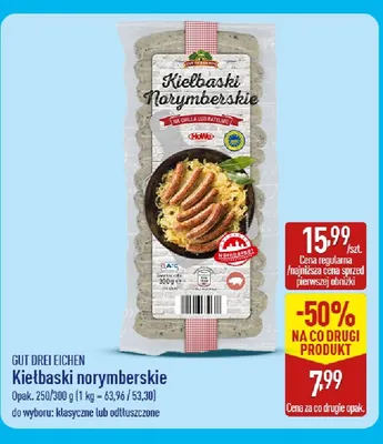 Kiełbaski norymberskie odtłuszczone Gut Drei Eichen promocja w Aldi