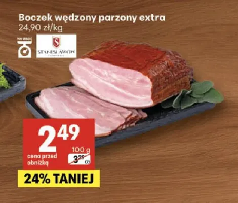 Boczek wędzony parzony extra Stanisławów promocja w Delikatesy Centrum