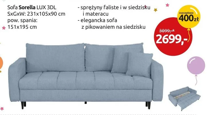 Sofa Sorella LUX 3DL promocja w Black Red White