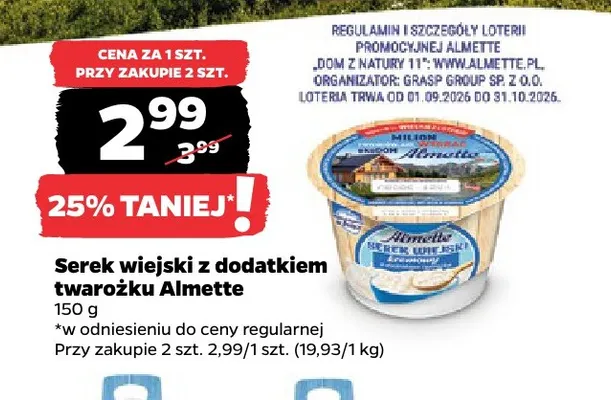 Serek wiejski z dodatkiem twarożku Almette promocja w Netto