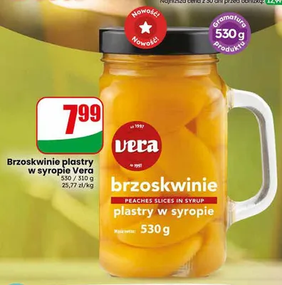 Brzoskwinie plastry w syropie Vera promocja w Dino