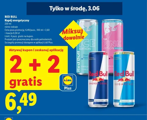 Napój energetyczny Red Bull Sugarfree promocja w Lidl