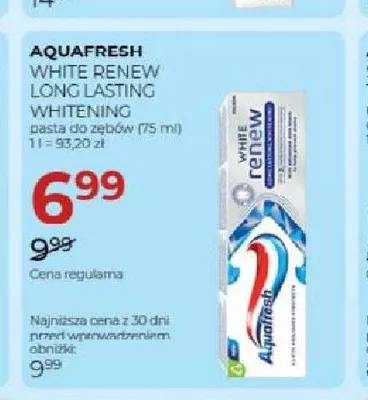 Pasta do zębów Aquafresh White Renew Long Lasting Whitening promocja w Drogerie Jawa