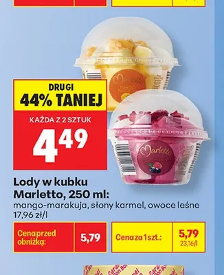 Lody w kubku Marletto owoce leśne promocja w Biedronka