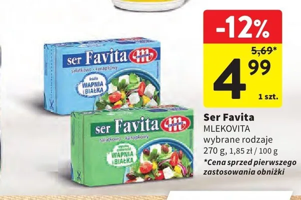 Ser sałatkowo-kanapkowy Favita Mlekovita 18% promocja w Intermarche