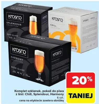 Komplet szklanek pokali do piwa Krosno Chill Collection promocja w Carrefour