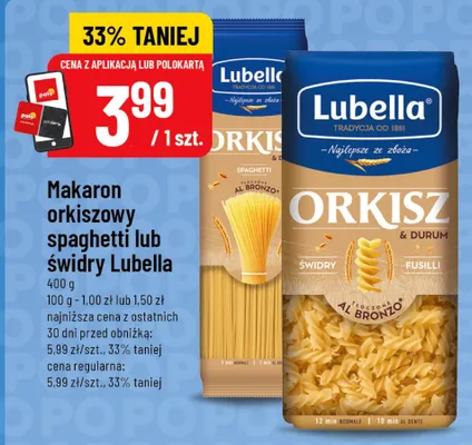 Makaron orkiszowy świdry Lubella promocja w POLOmarket