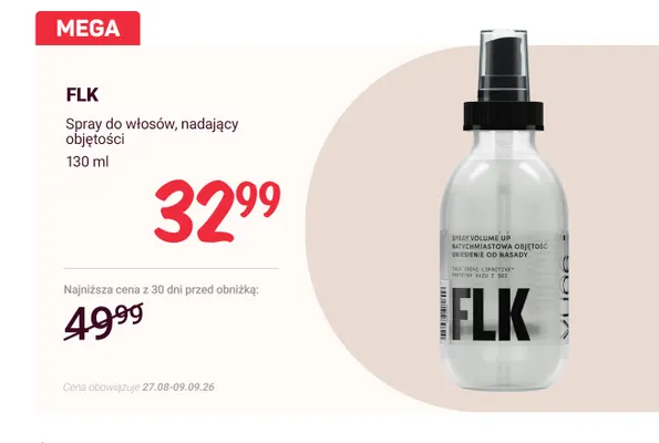 Spray do włosów nadający objętości FLK promocja w Rossmann