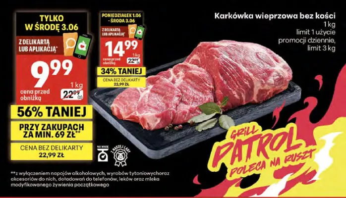 Karkówka wieprzowa bez kości promocja w Delikatesy Centrum