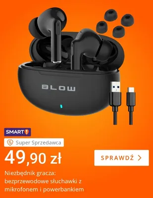Bezprzewodowe słuchawki z mikrofonem i powerbankiem Blow promocja w Allegro