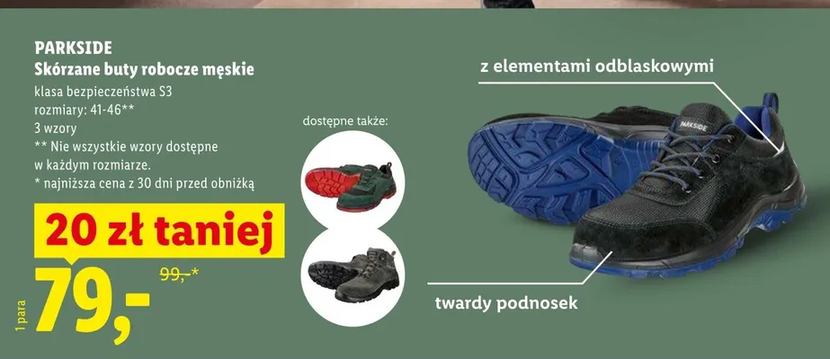 Skórzane buty robocze męskie Parkside klasa bezpieczeństwa S3 promocja w Lidl