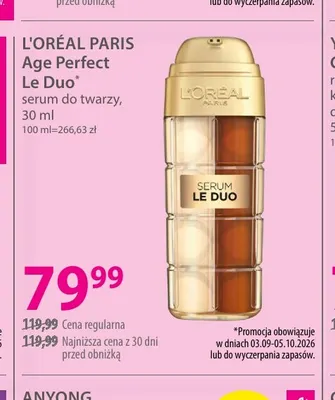 Serum do twarzy Age Perfect Le Duo L'Oréal Paris promocja w Hebe