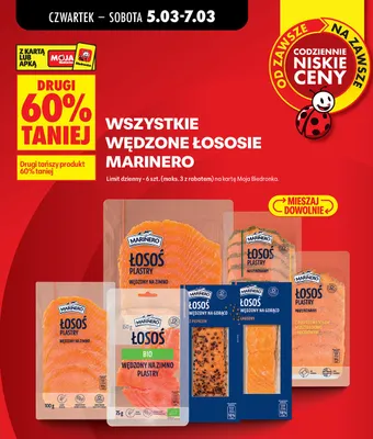 Wszystkie wędzone łososie Marinero drugi -60% promocja w Biedronka