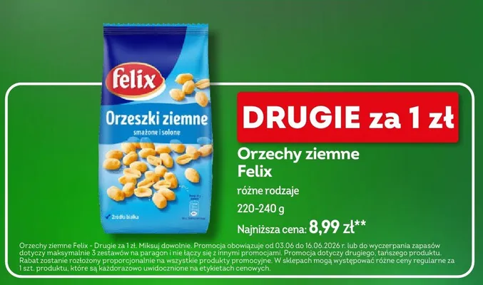 Orzeszki ziemne smażone i solone Felix promocja w Żabka