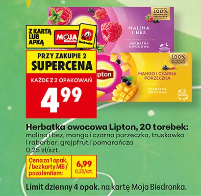 Herbatka owocowa Lipton mango i czarna porzeczka promocja w Biedronka