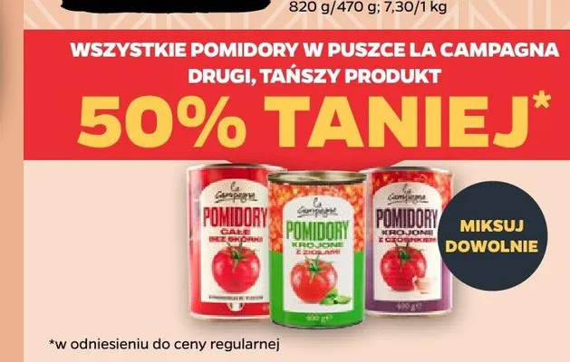 Pomidory krojone z czosnkiem w puszce La Campagna promocja w Netto