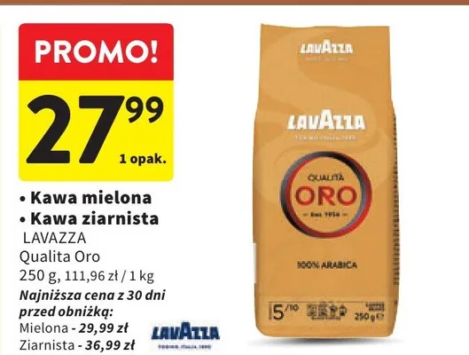 Kawa ziarnista Qualità Oro promocja w Intermarche