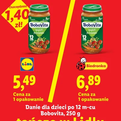 Danie dla dzieci po 12m-cu BoboVita spaghetti po bolońsku promocja w Lidl