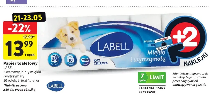 Papier toaletowy LABELL 3 warstwy biały miękki i wytrzymały promocja w Intermarche