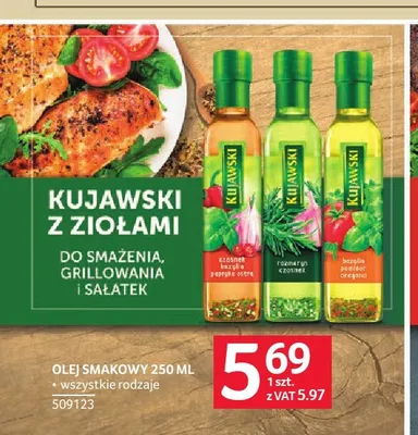 Olej rzepakowy smakowy Kujawski z bazylią, pomidorem i oregano promocja w Selgros