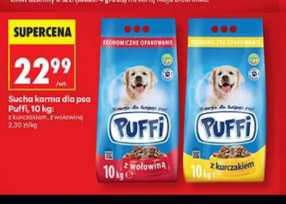 Sucha karma dla psa z wołowiną Puffi promocja w Biedronka