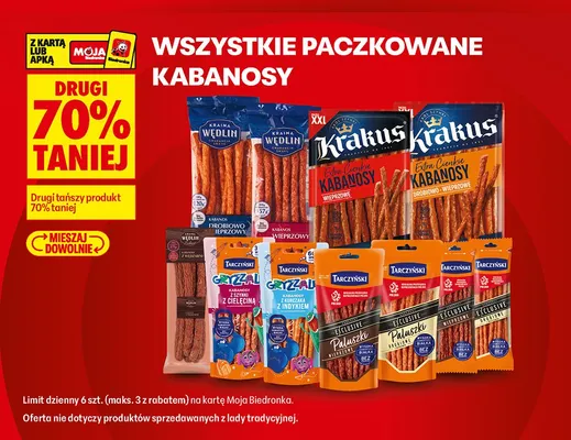 Kabanosy wszystkie paczkowane promocja w Biedronka