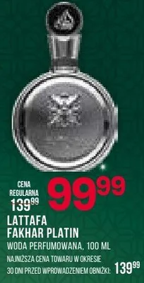 Woda perfumowana Lattafa Fakhar Platin promocja w Drogerie Natura
