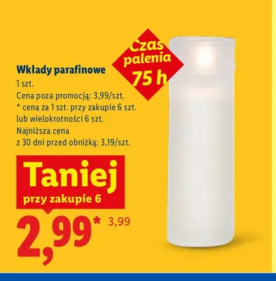 Wkłady parafinowe czas palenia 75 h promocja w Lidl