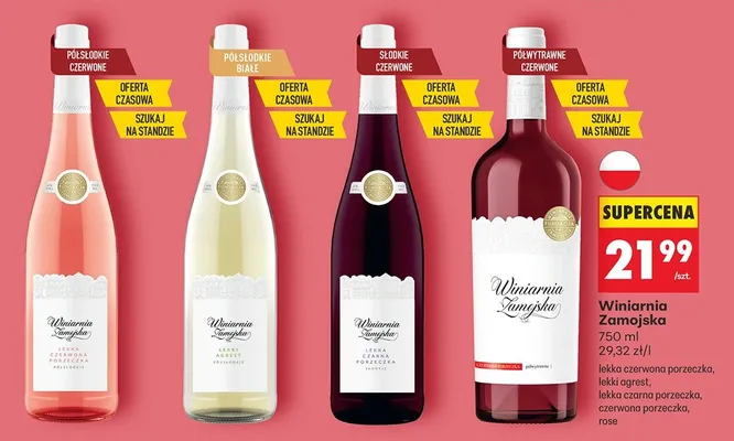 Wino Zamojska lekka czerwona porzeczka promocja w Biedronka