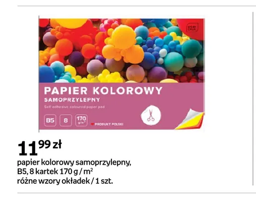 Papier kolorowy samoprzylepny B5 8 kartek 170 g/m² promocja w Empik