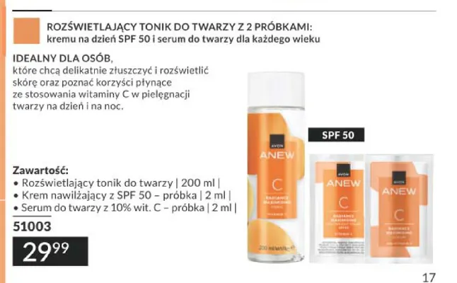 Rozświetlający tonik do twarzy z 2 próbkami Anew promocja w AVON
