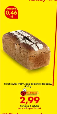 Chleb żytni 100% bez dodatku drożdży promocja w Biedronka
