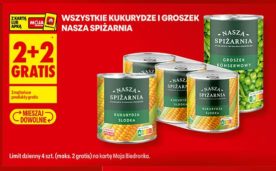Kukurydze i groszek Nasza Spiżarnia promocja w Biedronka