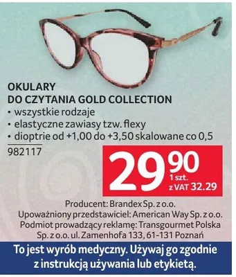 Okulary do czytania GOLD COLLECTION OKULARY DO CZYTANIA GOLD COLLECTION promocja w Selgros