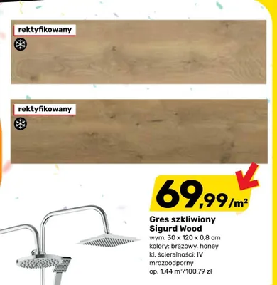 Gres szkliwiony Sigurd Wood brązowy wym. 30x120x0,8cm promocja w Bricomarche