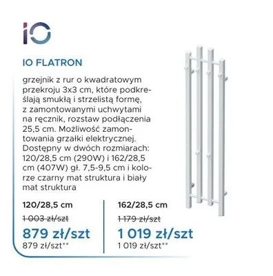 Grzejnik łazienkowy IO Flatron 120/28,5 cm promocja w Blu Salony Łazienek