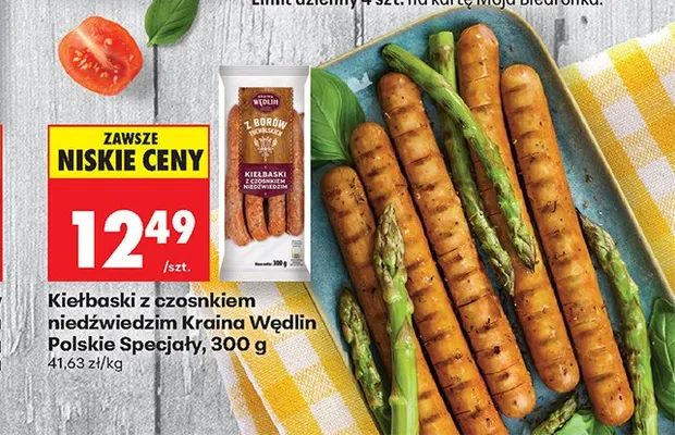 Kiełbaski z czosnkiem niedźwiedzim Kraina Wędlin Polskie Specjały promocja w Biedronka