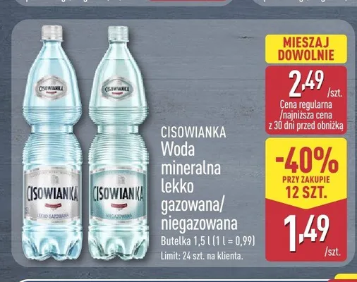 Woda mineralna Cisowianka lekko gazowana promocja w Aldi