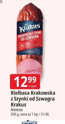 Kiełbasa Krakowska z Szynki od Szwagra Krakus promocja w Leclerc