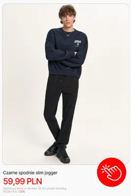 Czarne spodnie slim jogger Cropp promocja w Cropp