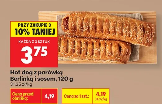 Hot dog z parówką Berlinką i sosem promocja w Biedronka