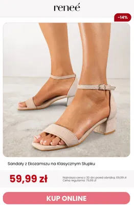 Sandały z ekozamszu na klasycznym słupku Renee promocja w Renee