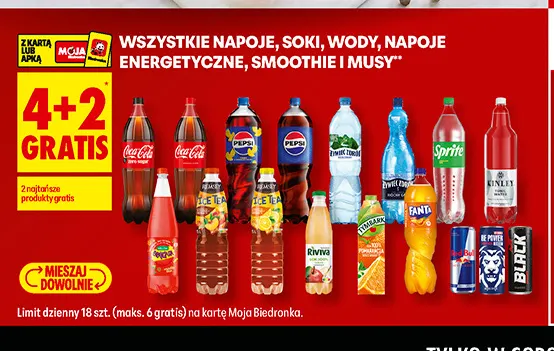 Napoje, soki, wody, napoje energetyczne, smoothie i musy promocja w Biedronka