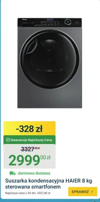 Suszarka kondensacyjna Haier 8kg sterowana smartfonem promocja w ERLI