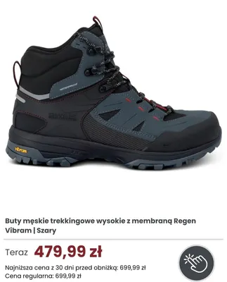 Buty męskie trekkingowe wysokie z membraną Regen Vibram Szary promocja w Regatta
