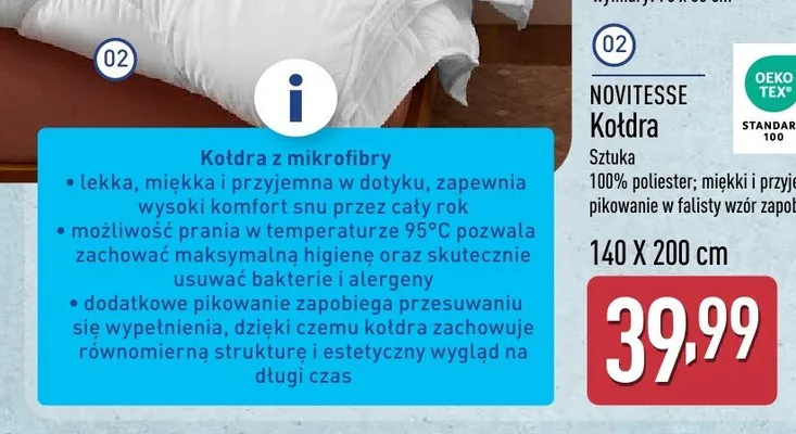 Kołdra 140x200 cm promocja w Aldi
