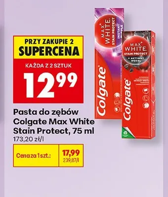 Pasta do zębów Colgate Max White Stain Protect Aktywny Węgiel promocja w Biedronka