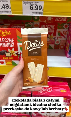 Czekolada biała z całymi migdałami promocja w Dino